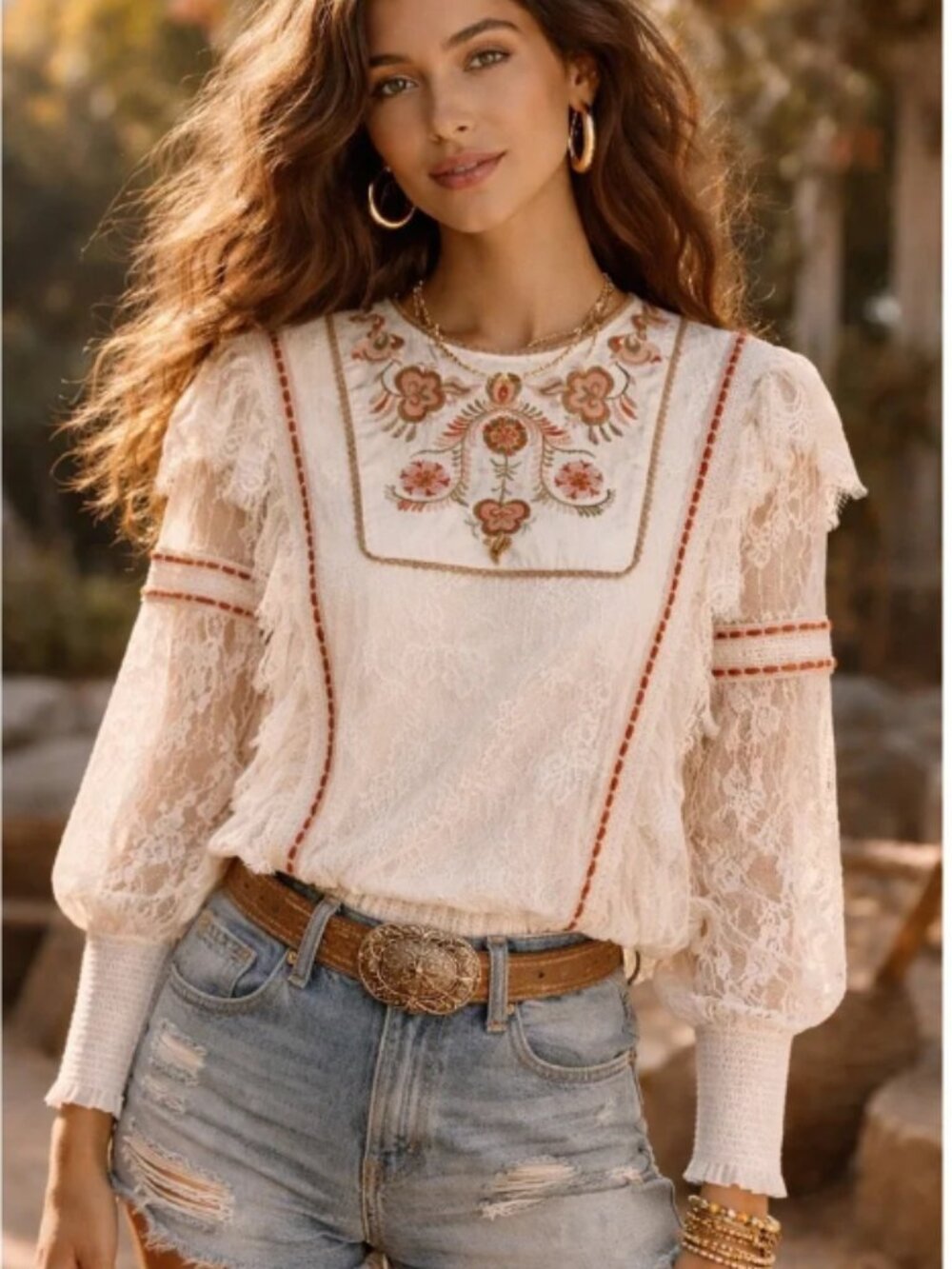 Anthropologie Bl^nk London Tali Embroidered Floral Lace Blouse Sz S Cream Fairy